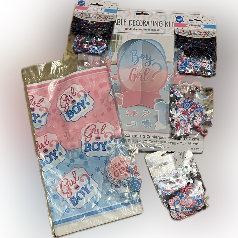 NEW Baby Gender Reveal Table Decorating Kit Table Cover Confetti Party